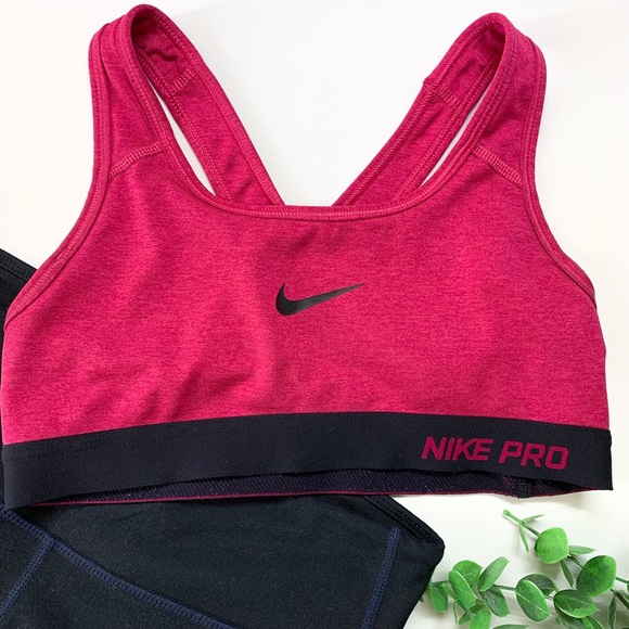 Nike Pro Dry-Fit Racerback Heather Pink Logo Sports Bra - Picture 2 of 7